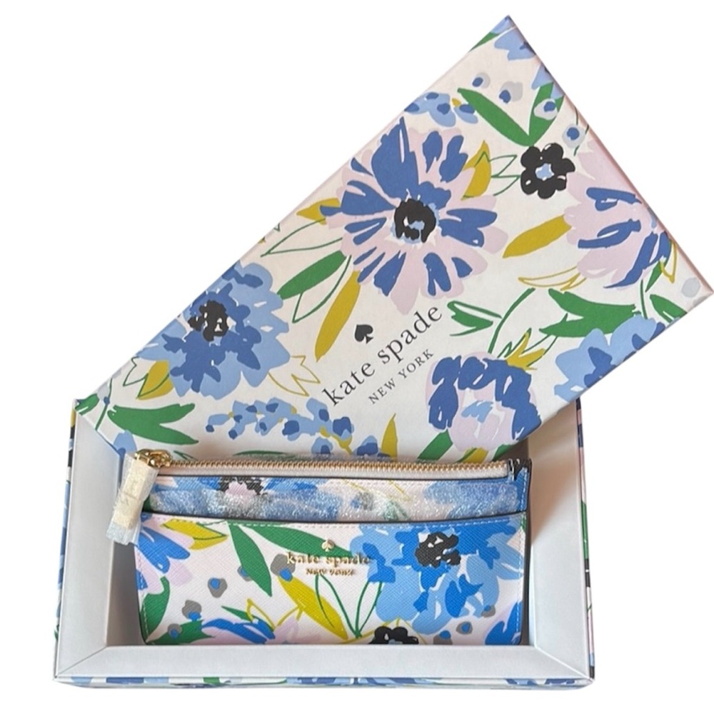 Kate Spade Madison Blue and White Floral Wallet NEW IN BOX